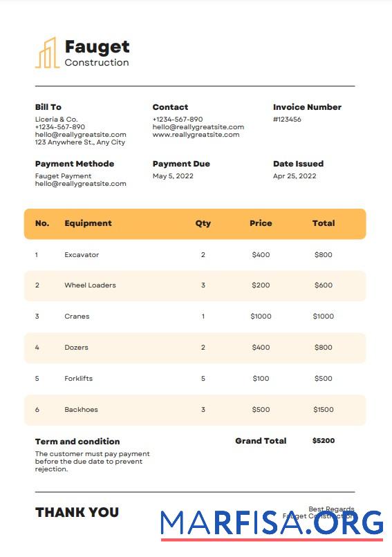Blank Construction Invoice Template